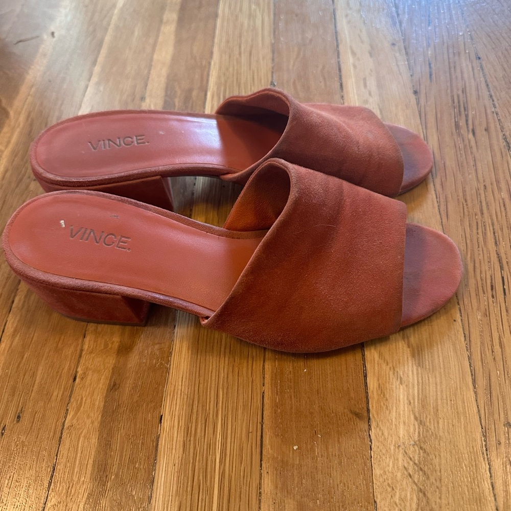 Orange slider mules sandals small heels